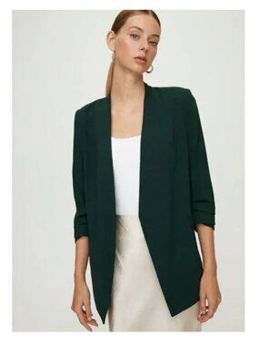 Aritzia Babaton 3/4 Ruched Green Sleeve Blazer, Size: 2